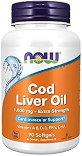 NOW Supplements, Cod Liver Oil, Extra Strength 1,000 mg with Vitamins A & D-3, EPA, DHA, 90 Softgels