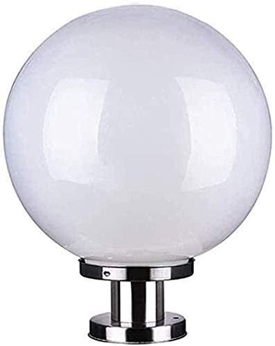 Preisvergleich Produktbild Sockelleuchte Weiß Kugel Pollerleuchten Acryl Lampenschirm E27 Außen Sockelllampe Edelstahl Basis Rasenlampe Wasserdicht IP44 Gartenlampe Balkon Terrassen Garten Villa Spalte Stehlampe 20CM