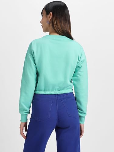 Image of JUNEBERRY Cotton Poly Fleece Regular Fit Pink, Purple Green & Orange Solid Full Sleeve Sweatshirt for Women
