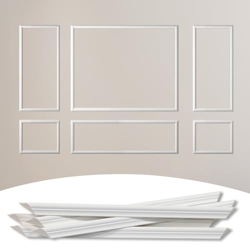 Lunghaa 6-Frame Premade Accent Wall Molding Kit, Ready-to-Assemble Wainscoting Panels, Pre-Cut Chair Rail Moulding Trim for Home Décor by Lunghaa - Used condition - US$48.09