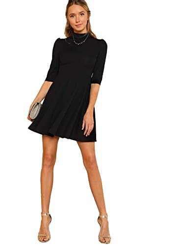 Floerns Women's Mock Neck Short Sleeve Flared A Line Cocktail Dress A Black L #TOP4