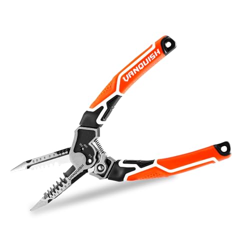 VANQUISH 8 IN 1 Multifunctional Wire Stripper, Wire Cutting Stripping Tool (8-18 AWG Solid, 10-20 AWG Stranded) Bolt Cutter, Deburring, Wire Looping&Twisting, CR-V Steel Electrician Pliers 3385
