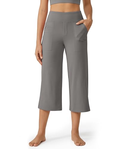 Image of G4Free Capri Pants for Women Wide Leg Yoga Dress Cropped Pants Capri Leggings with Pockets for Casual Summer