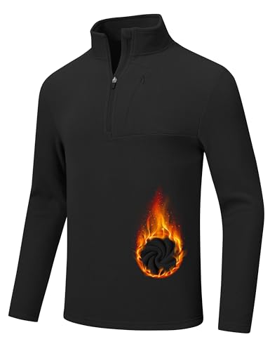 MoFiz Mens Quarter Zip Fleece Pullover Golf Zipper Pockets Long Sleeve Mock Neck Thermal Lightweight Sweatshirt