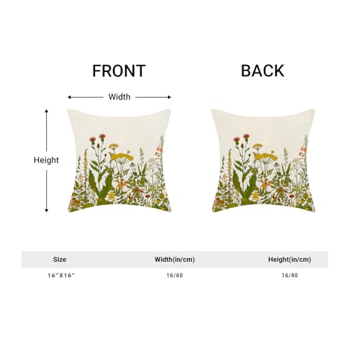 Image of AEIOAE Yellow and Green Pillow Covers 16x16 Inch Set of 2, Spring Wildflower Plant Throw Pillows Case,Seasonal Floral Outdoor Decorative Flowers Farmhouse Decor Cushion Covers for Home Sofa Bed Couch