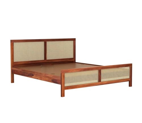 Image of Solid Sheesham Wood King Size Cot Bed Without Storage for Bedroom - Wooden King Size Cot for Bedroom - Solid Wooden Double Bed Palang for Home (Noah Honey)