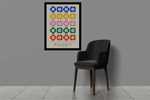 Image of BLINKART Vintage Bauhaus Retro Geometric Aesthetic Poster Gallery | Colorful Wrap Framed For Home Office Studio Living Room Modern Art Studio Decoration Abstract Shapes | (d160) | 13x10 Inch