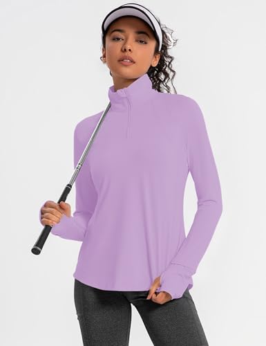 IECCP Womens Long Sleeve Golf Shirts Sun Protection 1/4 Zip Pullover Summer Quick Dry Athletic Hiking Running Workout Tops