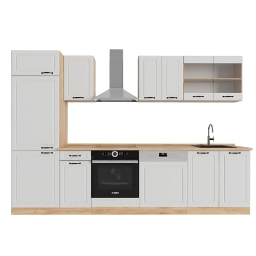 Vicco Küchenzeile R-Line, Weiß Landhaus/Goldkraft Eiche, 300 cm ohne Arbeitsplatte Vicco Küchenzeile R-Line, Weiß Landhaus/Goldkraft Eiche, 300 cm ohne Arbeitsplatte