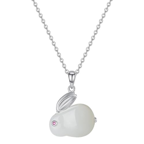 Collier lapin en or 22K femme, pendentif jade et chaîne argent