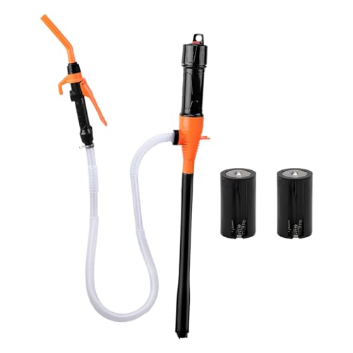 Portable Water Pump, Battery Powered Transfer Device, Orange, Red, PVC Siphon Tool, Lightweight Fluid Extraction System, Handheld Utility Dispenser for Garage Workshop Home