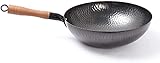 CTCOIJRN Handgeschmiedete, unbeschichtete Pfanne Zhangqiu Wok, Gasherd, Induktionsherd, Universal-Antihaftpfanne, Schwarz, 32 cm