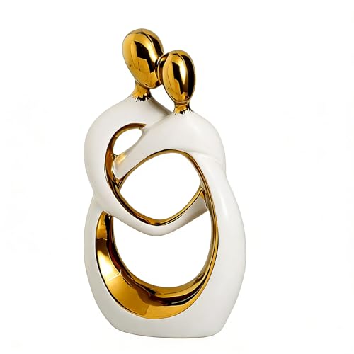 QBMYCN Statua in ceramica di coppia che abbraccia, statua di arte astratta moderna, scultura romantica di coppia astratta, per soggiorno, camera da letto, ufficio, ingresso, camino.