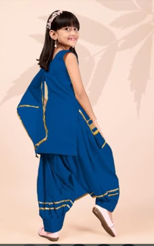 Image of Girls Ethnic Wear Embroidery Cotton Blend Kurti Patiala Set with Dupatta - Traditional Indian Outfit for Birthday Anniversary Festive Gift Occasion Gift Rakshabandhan Rakhi Diwali Wear
