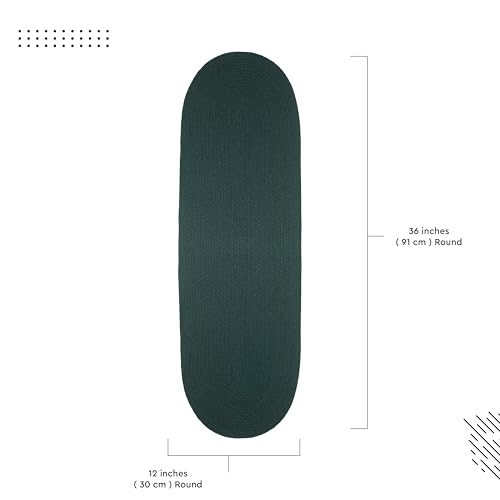 Image of Encasa XO Table Runner for 4 Seater | Handmade Ribbed Style Cotton | 30x91 cm | Dark Green | for Dining & Center Table