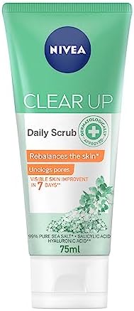NIVEA Face Scrub Daily Exfoliating, Clear Up, Unclogs Pores, Visible Skin Improvement, Sea Salt, Salicylic & H