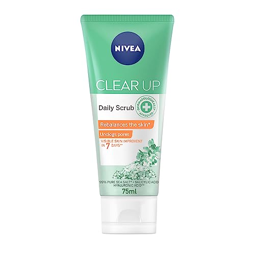 NIVEA Face Scrub Daily Exfoliating Clear Up Unclogs Pores with Sea Salt Salicylic & Hyaluronic Acid 75ml