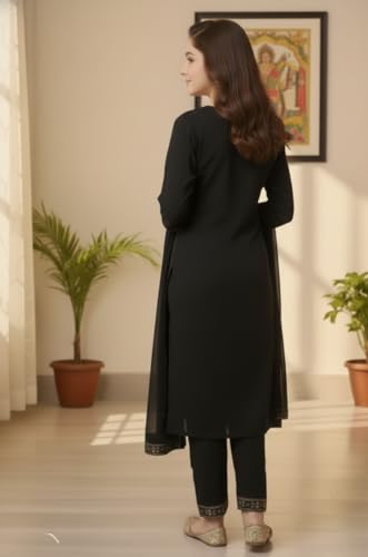 Image of Girls Stylish Rayon Lace Work Kurti with Dupatta and Pant