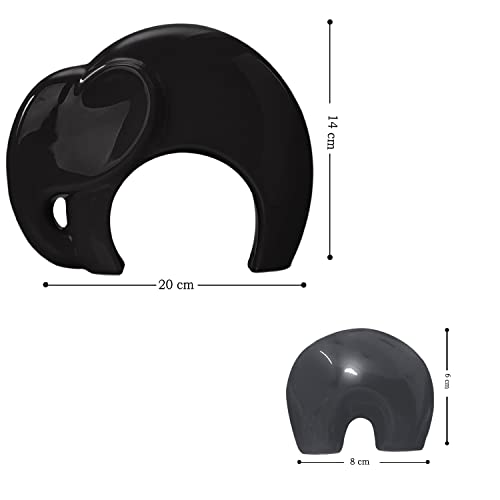 Image of SRJANA Home Decor Lucky Charm Elephant Mother & Child | Piano Finish Ceramic Figures - (Set of 2 Piece, Black and Grey)