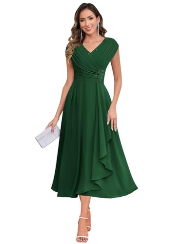 Image of BOLENSYE Mother of The Bride Dresses for Wedding Cap Sleeve Lace Chiffon Mother of The Groom Formal Dress for Women
