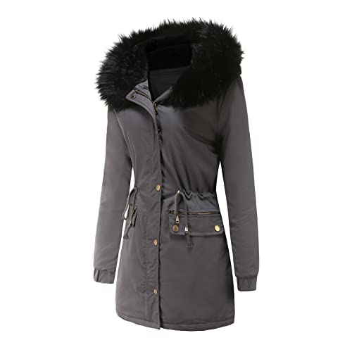 Abrigo grueso para mujer talla grande con capucha gris L 3