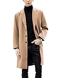 Uaneo Mens Woolen Mid Long Pea Coat Single Breasted Camel Trench Coat Jacket (Camel-L)