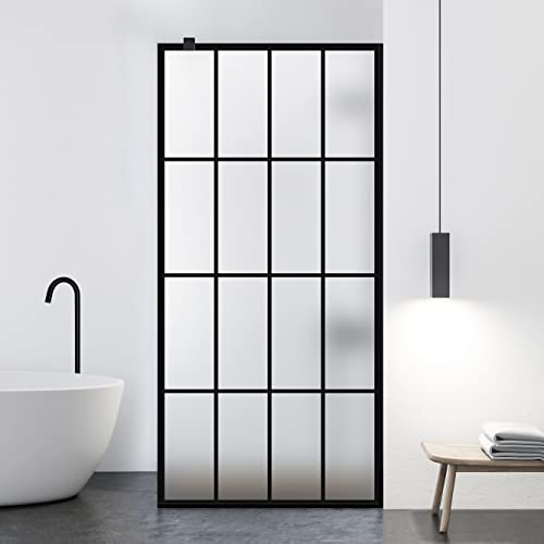 Mampara de ducha negra de 100 x 195 cm, cristal satinado de 8 mm con nanorrevestimiento, patrón arenado, tamaños disponibles de 70 a 120 cm, elegante actualización de baño