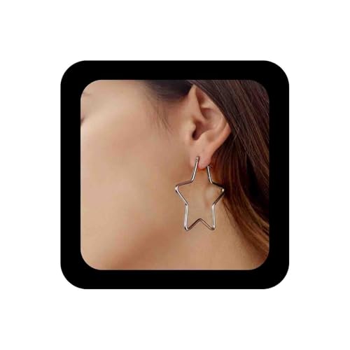Enautoabs Plateado Estrella Pendientes De Aro Para Las Mujeres Estrella Hueca Cuelgan Pendientes Grandes Celestial Pendiente Geométrico Declaración Aros De Joyería
