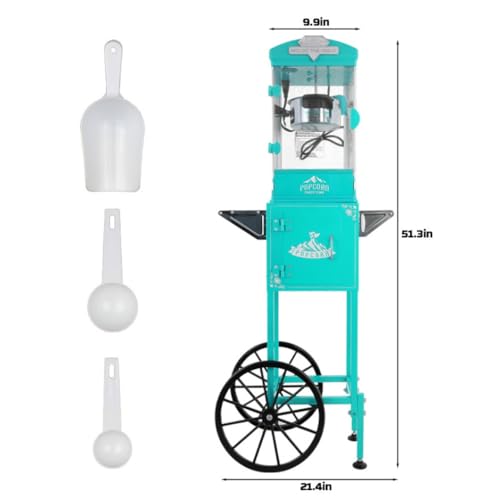 Image of Popcorn Machine with Cart,Wheels & 10 Oz Kettle Popcorn Maker Measuring 3 plastic spoon Home Theater Popcorn Machine-Cyan