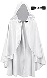 UQJE Medieval Cloak with Hood Halloween Renaissance Hooded Short Cape for Men and Women-White
