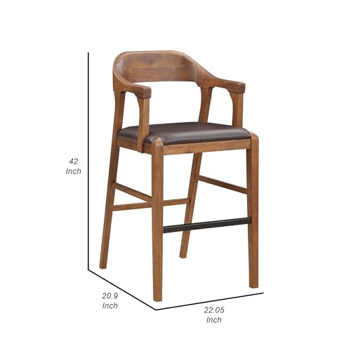 Benzara Rase Silla Butaco de 29 Pulgadas, Asiento de Cuero Sintético Marrón, Respaldo Curvo Abierto miniatura 3