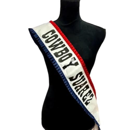 Cowboy Sash Personalized Belt With Customizable Name Features Red White And Blue Pleated Ribbon Perfect For Concerts And Parties As A Cowboy-Style Sash