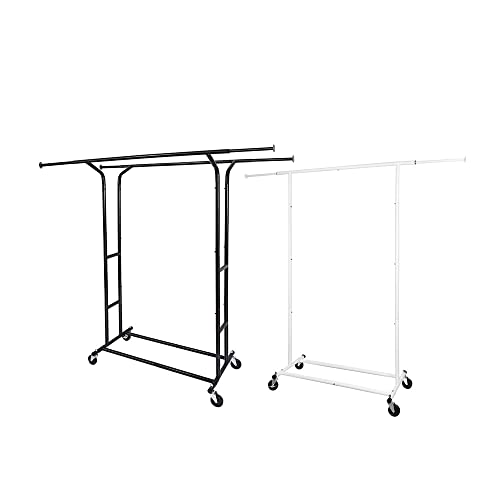 Fishat Heavy Duty Double & Single Rod Garment Rack, Black White #TOP24