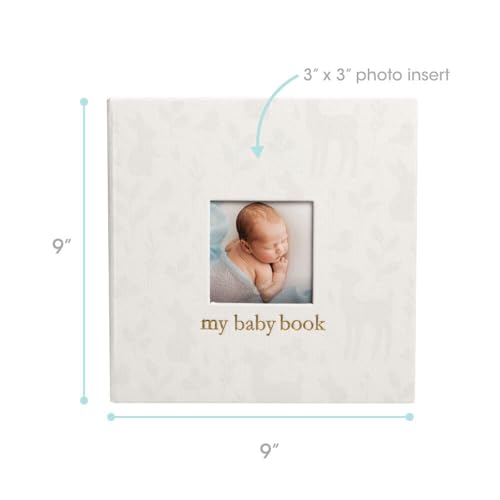 Image of Pearhead Deer Print Linen First 5 Years Baby Memory Book | 56 Guided Pages, Baby Milestone Journal Book, Photo Insert Cover, Woodland Animal