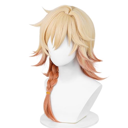 Image of Mydei Blond Gradient Orange wigs with Side Bangs&Braids Long Layered Haircut Women Men Anime Game Cosplay wig Halloween,Christmas,Comic con,Party,Game Show