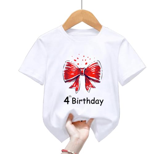 4th Birthday Shirt for Girls, 4th Birthday Dress for Girls, 4th Birthday T Shirt for Girls 4 Year Old Birthday Gift for Girls 4th Birthday Outfit Decoration Cute Bow Birthday Clothes for Girls White