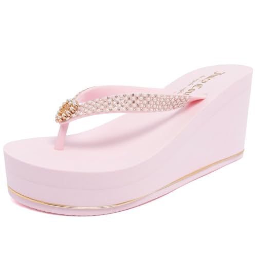 Image of Juicy Couture Women's Wedge Platform Flip Flops, Fashion Beach Sandals with Soft Footbed and Thong Style