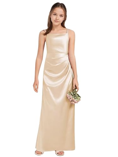 Satin Junior Bridesmaid Dresses Square Neck Ruched A Line Formal Wedding Gown4