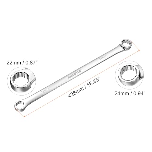 Image of HARFINGTON Double End Box Wrench 22 x 24 mm Metric 12 Point 0 Degree Offset Extra Long Double End Box Ratcheting Wrench CR-V Polished Long Spanner Tools for Repairs