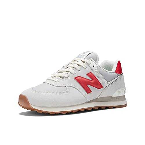 New Balance Unisex 574-V2 Lace-up Sneaker, White/Red, 10.5 US Men