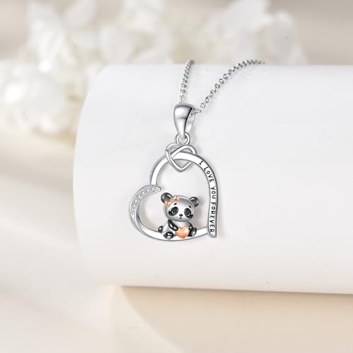 Panda Necklace S925 Sterling Silver Heart Panda Pendant Necklaces Animal Jewelry Gift for Women Pandas Lovers Mom Wife3