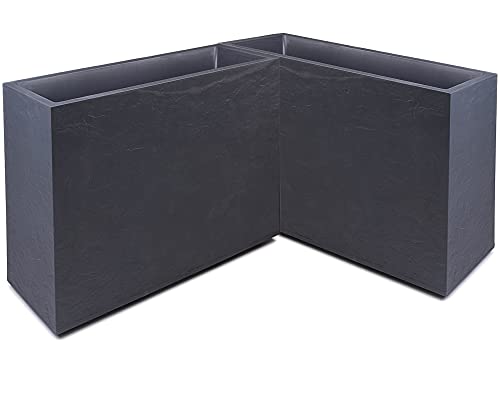 Ondis24 Macetero Volcán LOFT rectangular, maceta de almacenamiento de agua, aspecto de piedra pizarra, resistente al invierno (2 x 63 litros, antracita)