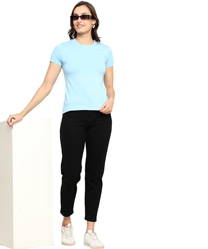 Image of Round Neck T-Shirt Top for Women | Combed Bio-Washed Ring Spun Cotton | Plain | Short Sleeves