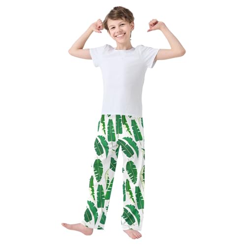 ZZXXB Banana Leaves Boys Long Pants Soft Trousers Elastic Waist Kids Lounge Bottoms with Pockets S-XL2