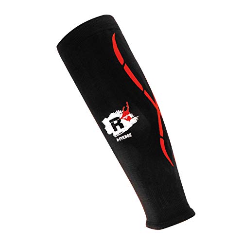 R-evenge Calf - Calefactor técnico de compresión para pantorrillas, diseño de Tubular, Base en kinesiotaping, Color Negro/Rojo, tamaño Small- h 1,65m