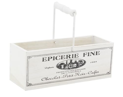 AUBRY GASPARD - Panier Bois avec Anse Épicerie Fine - Laqué Blanc - 26 x 10 x 9 cm - Poids 0.46 kg - Fabrication Artisanale - Parfait Rangement Décoration...