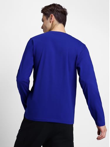 Image of Veirdo Pure Cotton Regular Fit Henley Neck Plain Solid Full Sleeve T-Shirt for Men & Boys (Color Options: Black, Red, Swanwhite, Navy Blue, White, Cork, Green, Maroon, Mustard, Royal Blue)