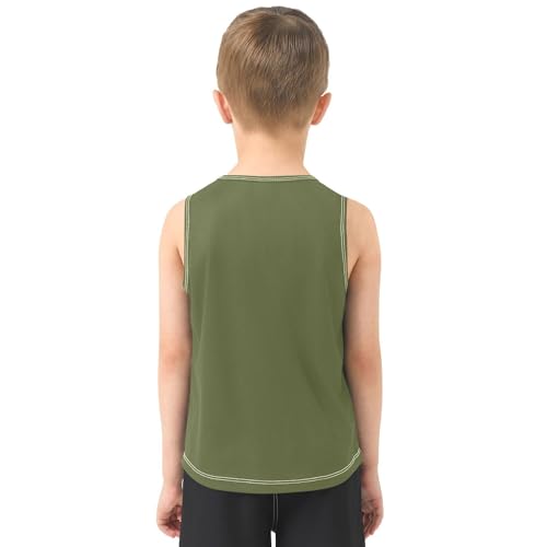 Army Green Boys Tank Tops, Sleeveless Quick Dry Workout Tank Undershirts for Sports Practice, 3-15 Y3