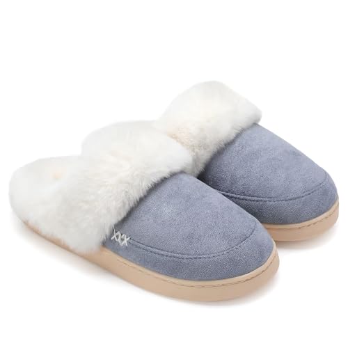 ninecifun women39s and men39s memory foam house slippers faux fur lined indoor fuzzy slippers with no-slip sole slip on suede home shoes warm winter gift for women amp men