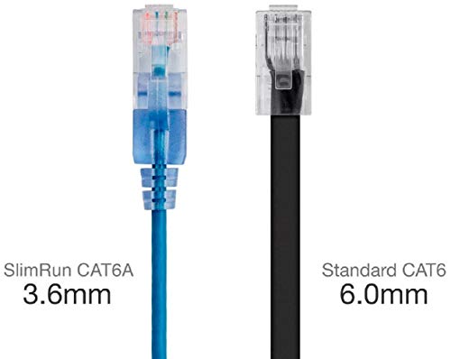 Image of Monoprice Cat6A 30ft Blue 5-Pk Patch Cable UTP 30AWG 10G Pure Bare Copper Snagless RJ45 SlimRun Series Ethernet Cable